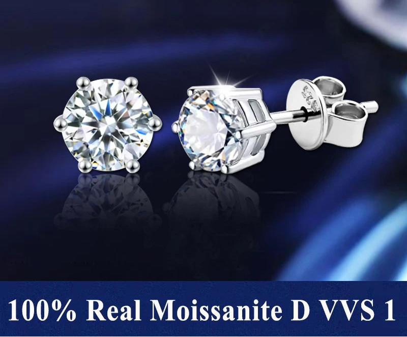 Moissanite Stud Earrings for Women – 925 Sterling Silver, Certified Brilliant Cut (Diamond-Test Ready)
