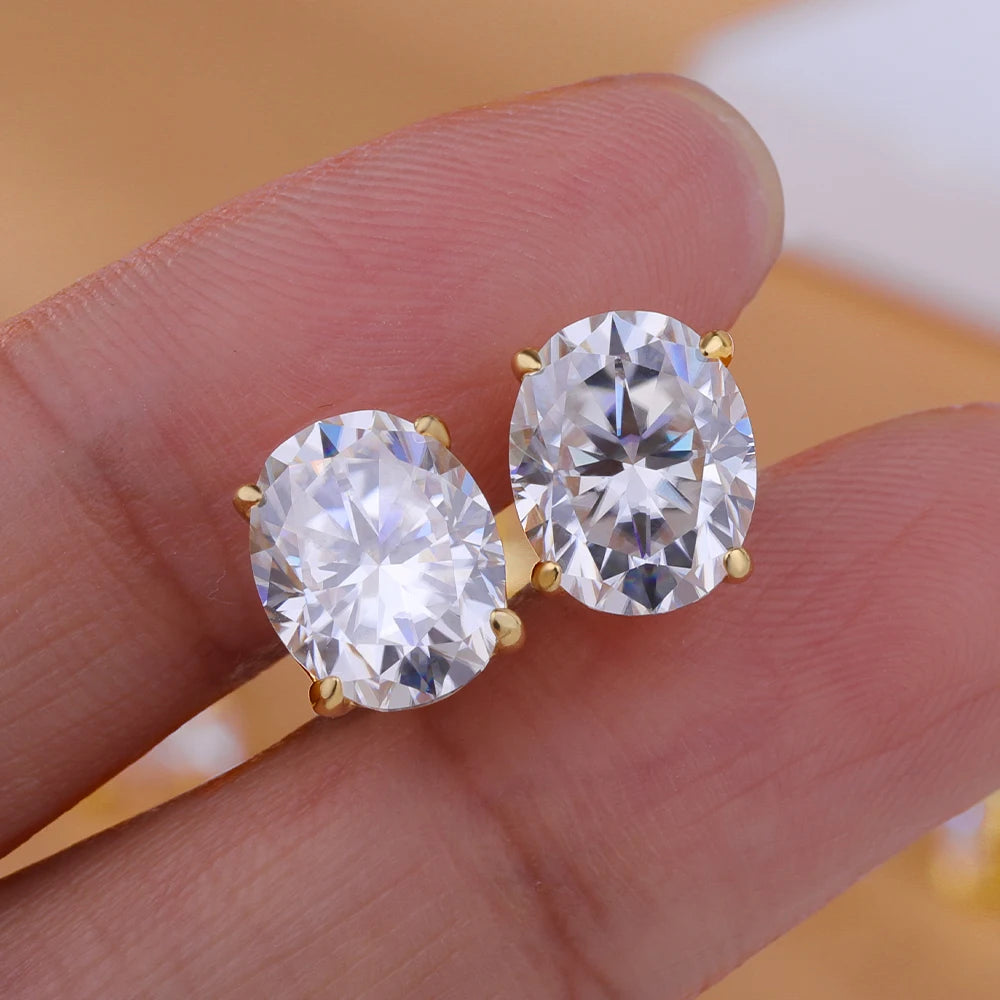 Oval Cut Moissanite Stud Earrings – 925 Sterling Silver (D Color, 0.5–5ct)