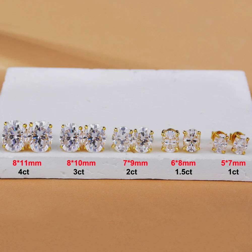 Oval Cut Moissanite Stud Earrings – 925 Sterling Silver (D Color, 0.5–5ct)