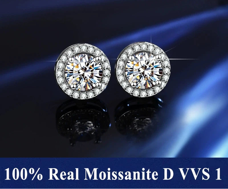 Moissanite Stud Earrings for Women – 925 Sterling Silver, Certified Brilliant Cut (Diamond-Test Ready)
